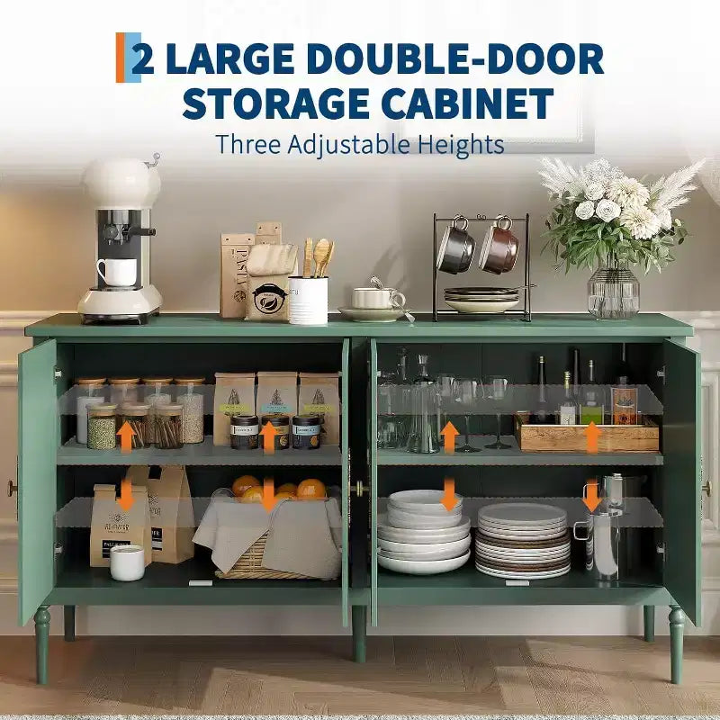 Buffet moderne de 59 po avec rangement, 4 portes et étagères réglables, meuble de bar à café