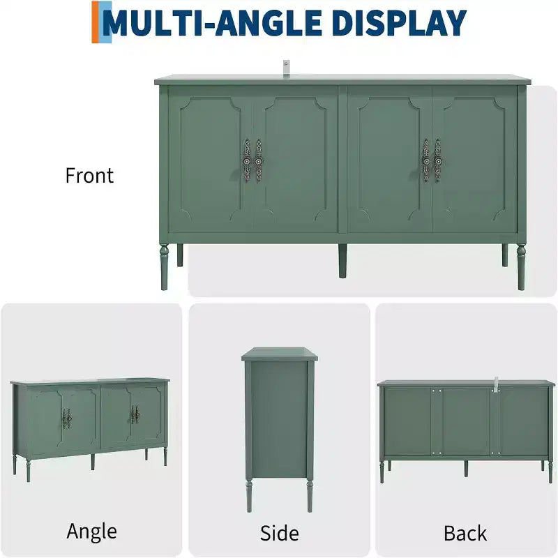Buffet moderne de 59 po avec rangement, 4 portes et étagères réglables, meuble de bar à café
