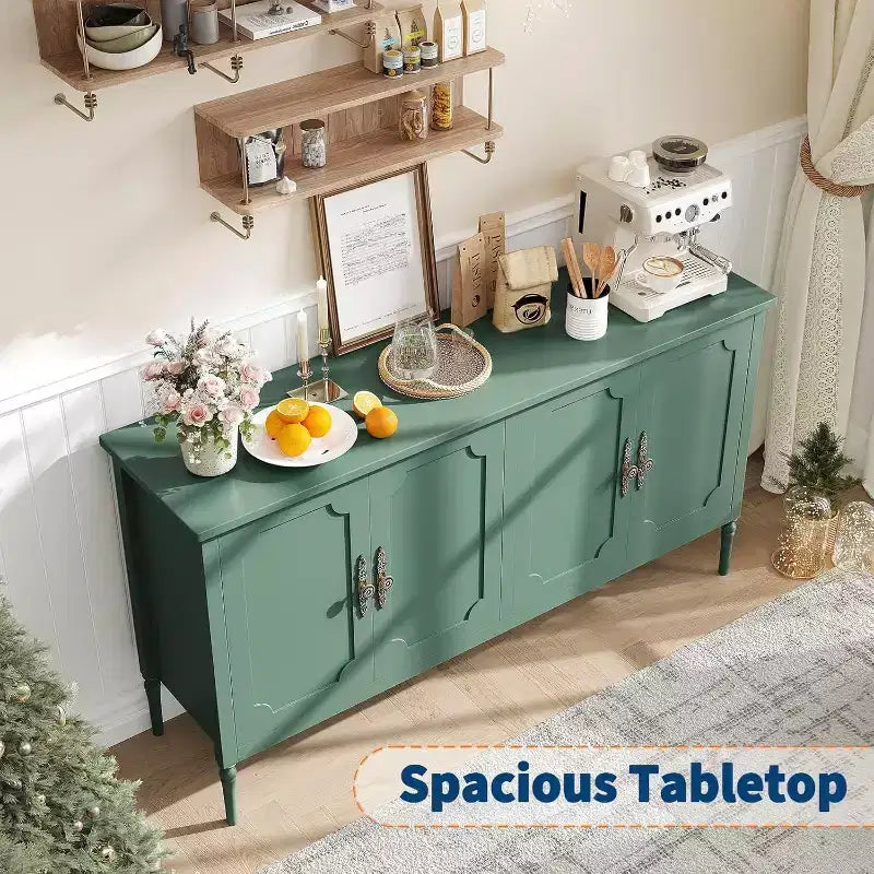 Buffet moderne de 59 po avec rangement, 4 portes et étagères réglables, meuble de bar à café
