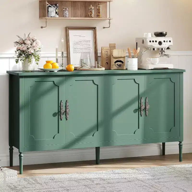 Buffet moderne de 59 po avec rangement, 4 portes et étagères réglables, meuble de bar à café