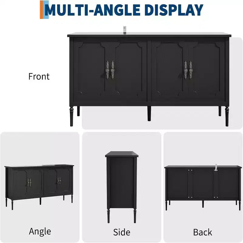 Buffet moderne de 59 po avec rangement, 4 portes et étagères réglables, meuble de bar à café