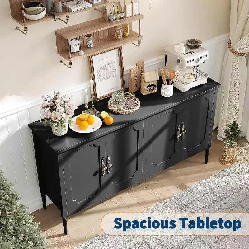 Buffet moderne de 59 po avec rangement, 4 portes et étagères réglables, meuble de bar à café