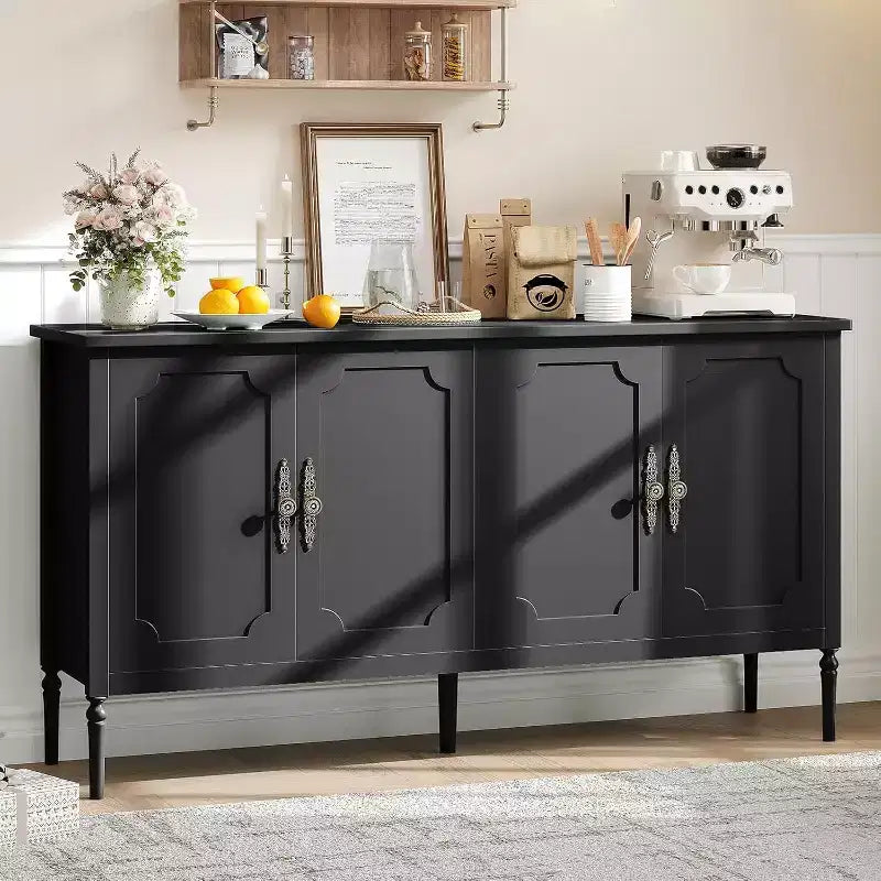 Buffet moderne de 59 po avec rangement, 4 portes et étagères réglables, meuble de bar à café