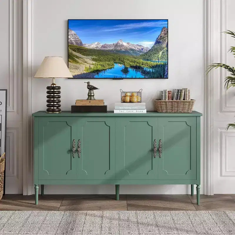 Buffet moderne de 59 po avec rangement, 4 portes et étagères réglables, meuble de bar à café