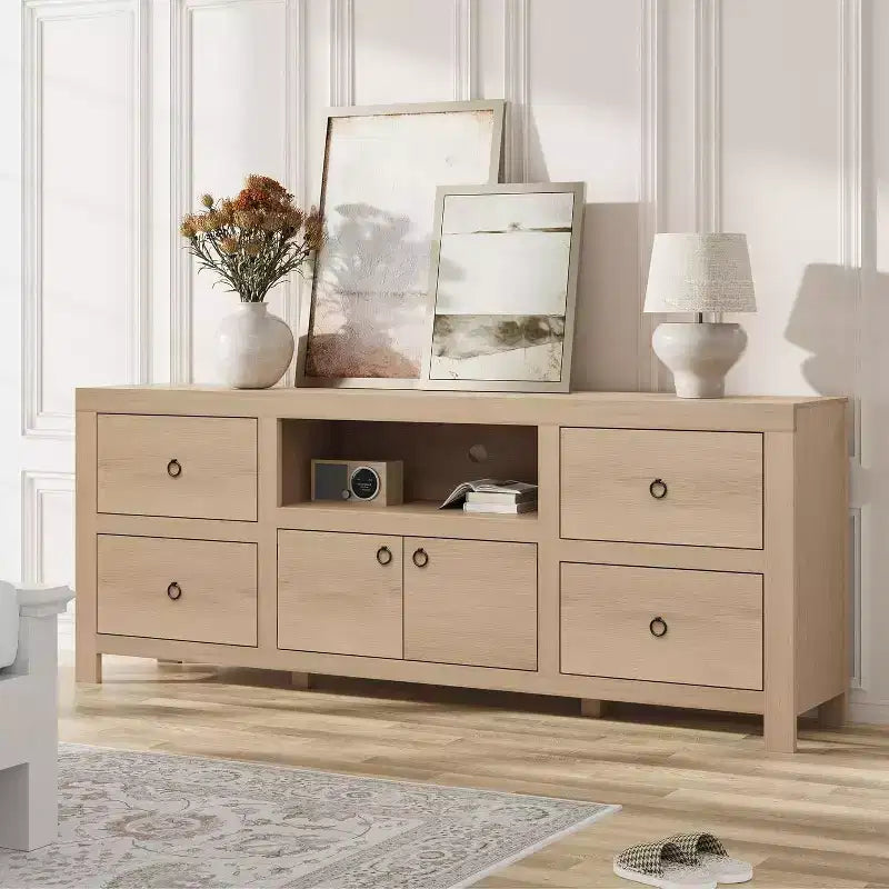 Meuble TV de Ferme pour Téléviseurs de 75/80 Pouces, Meuble TV Long de 178 cm avec 6 Tiroirs de Rangement et Étagère pour Barre de Son