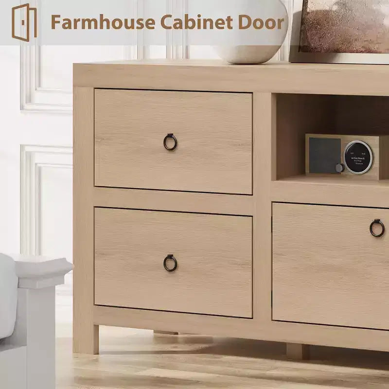 Meuble TV de Ferme pour Téléviseurs de 75/80 Pouces, Meuble TV Long de 178 cm avec 6 Tiroirs de Rangement et Étagère pour Barre de Son