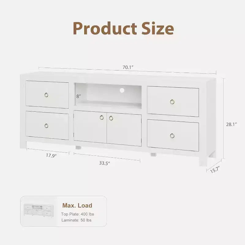 Meuble TV de Ferme pour Téléviseurs de 75/80 Pouces, Meuble TV Long de 178 cm avec 6 Tiroirs de Rangement et Étagère pour Barre de Son