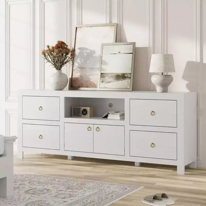 Meuble TV de Ferme pour Téléviseurs de 75/80 Pouces, Meuble TV Long de 178 cm avec 6 Tiroirs de Rangement et Étagère pour Barre de Son