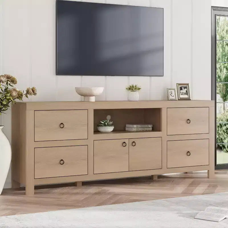 Meuble TV de Ferme pour Téléviseurs de 75/80 Pouces, Meuble TV Long de 178 cm avec 6 Tiroirs de Rangement et Étagère pour Barre de Son