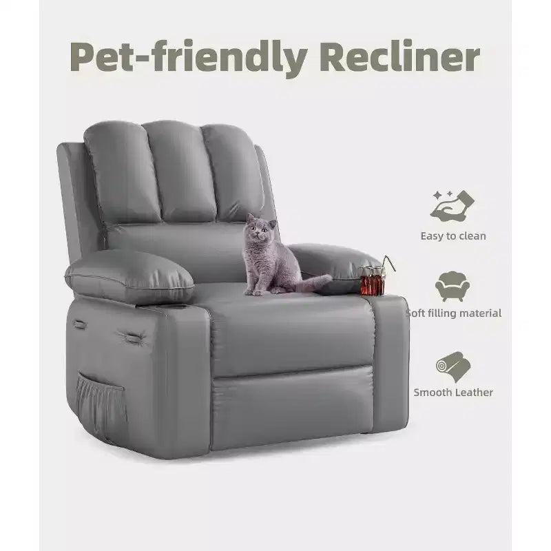 Fauteuil inclinable surdimensionné avec fonctions chauffante et massante - Fauteuil paresseux pivotant à 360° pour adultes, bascule manuelle avec télécommande, pour salons et chambres à coucher