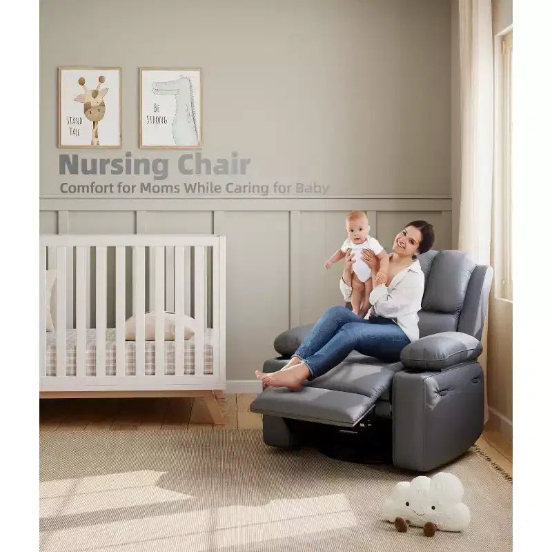 Fauteuil inclinable surdimensionné avec fonctions chauffante et massante - Fauteuil paresseux pivotant à 360° pour adultes, bascule manuelle avec télécommande, pour salons et chambres à coucher