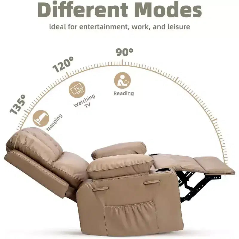 Fauteuil inclinable surdimensionné avec fonctions chauffante et massante - Fauteuil paresseux pivotant à 360° pour adultes, bascule manuelle avec télécommande, pour salons et chambres à coucher