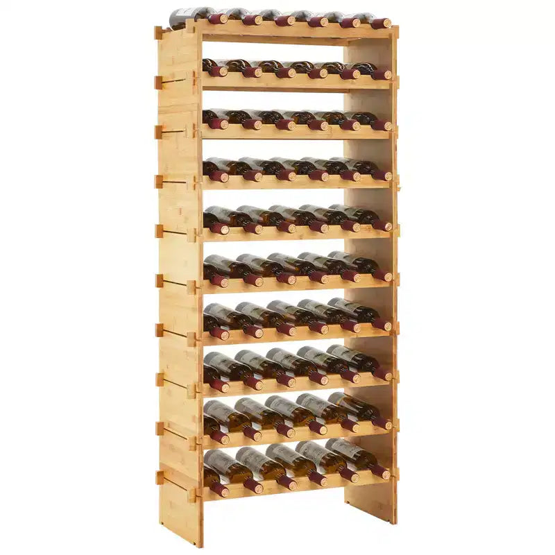TROPOW Stackable Wine Rack, 4 Tier Wooden Wine Storage Rack, Bamboo Wine Display Shelves, Wobble-Free Wine Holder Freestanding Floor Wine