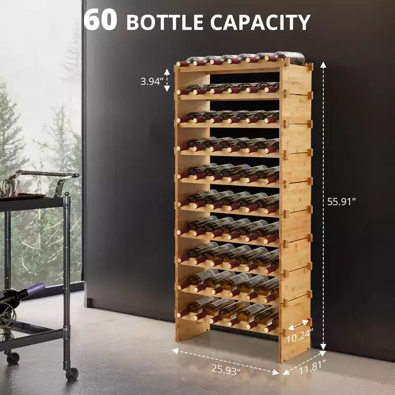 Range-bouteilles empilable, casier à vin en bois à 4 niveaux, étagère à vin en bambou, support à vin sans vacillement, pour le sol