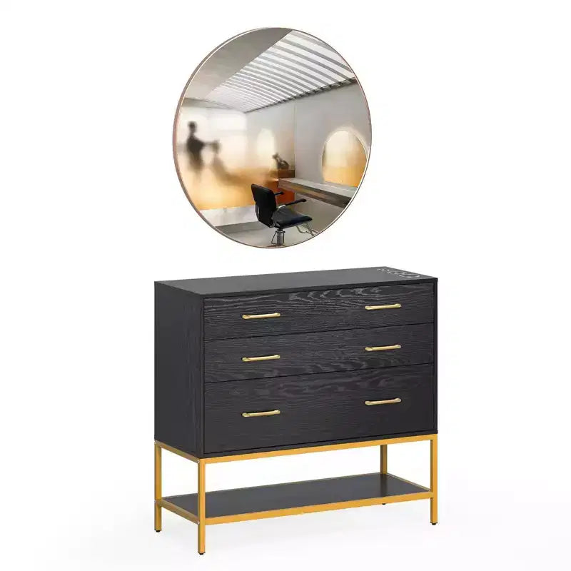 Karl Home Salon Styling Storage Station with Mirror and 3 Drawers 1 Open Shelf