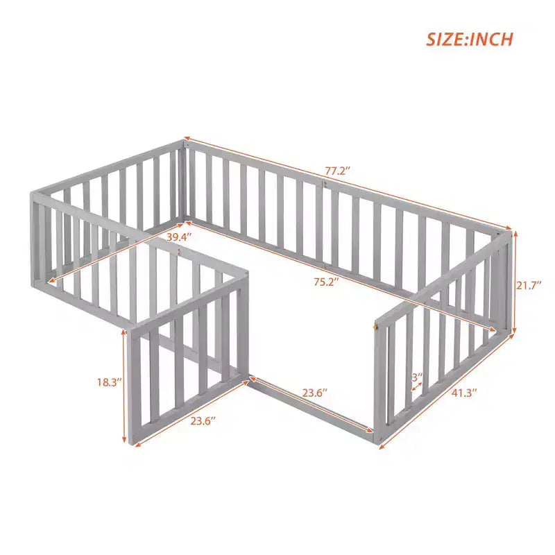 Cadre de lit simple en bois avec clôture et porte blanc