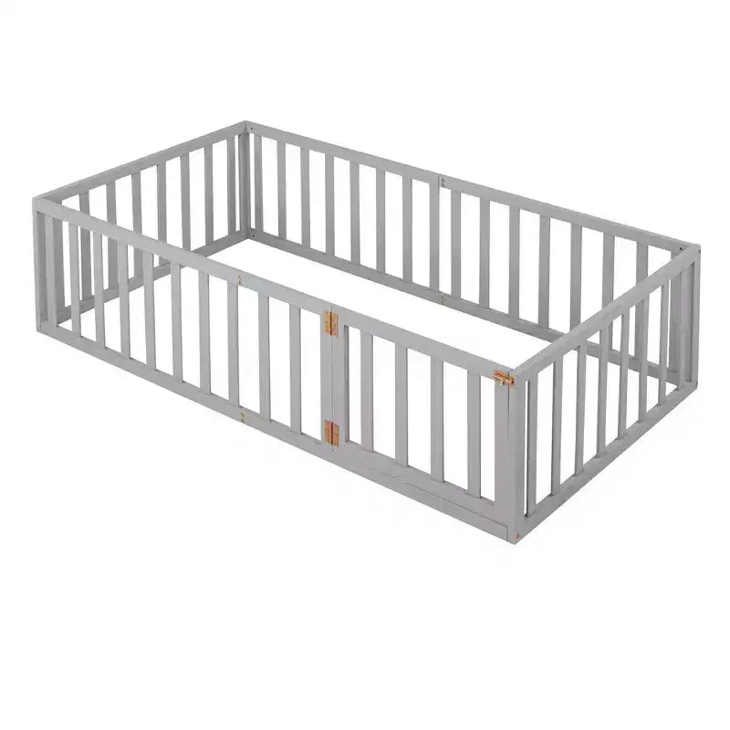 Cadre de lit simple en bois avec clôture et porte blanc