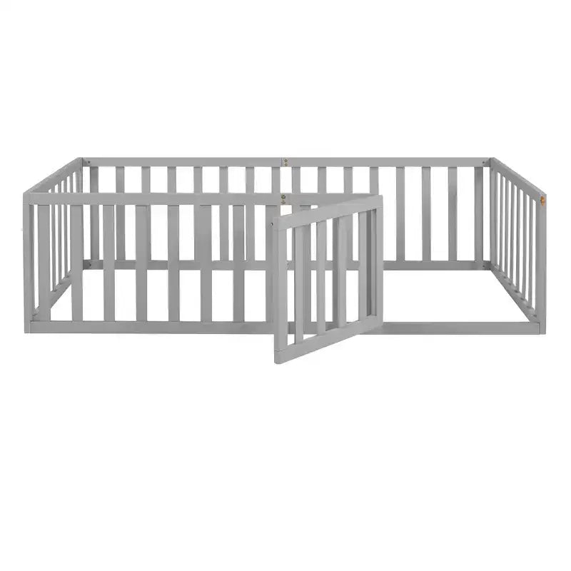 Cadre de lit simple en bois avec clôture et porte blanc