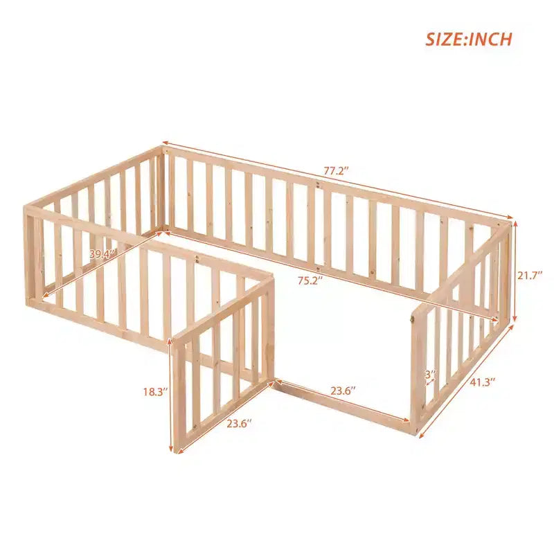 Cadre de lit simple en bois avec clôture et porte blanc