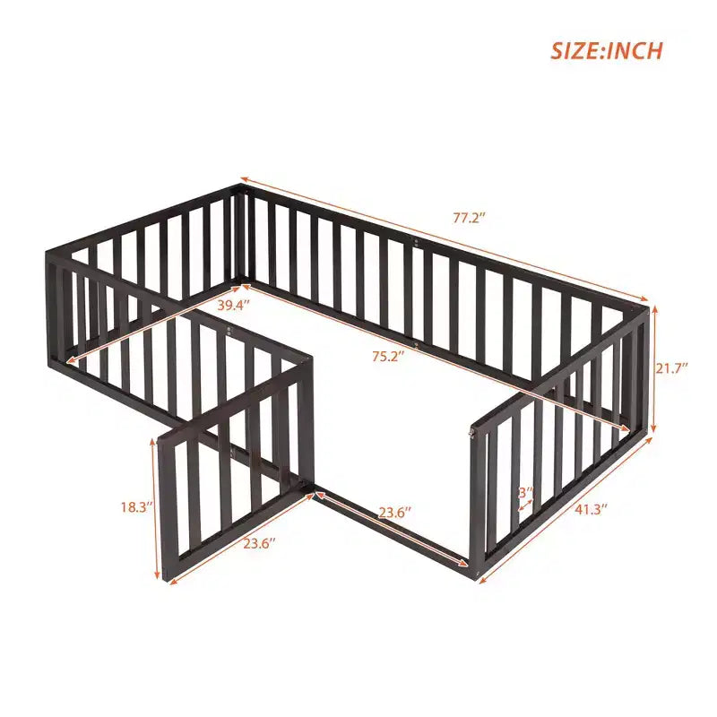 Cadre de lit simple en bois avec clôture et porte blanc