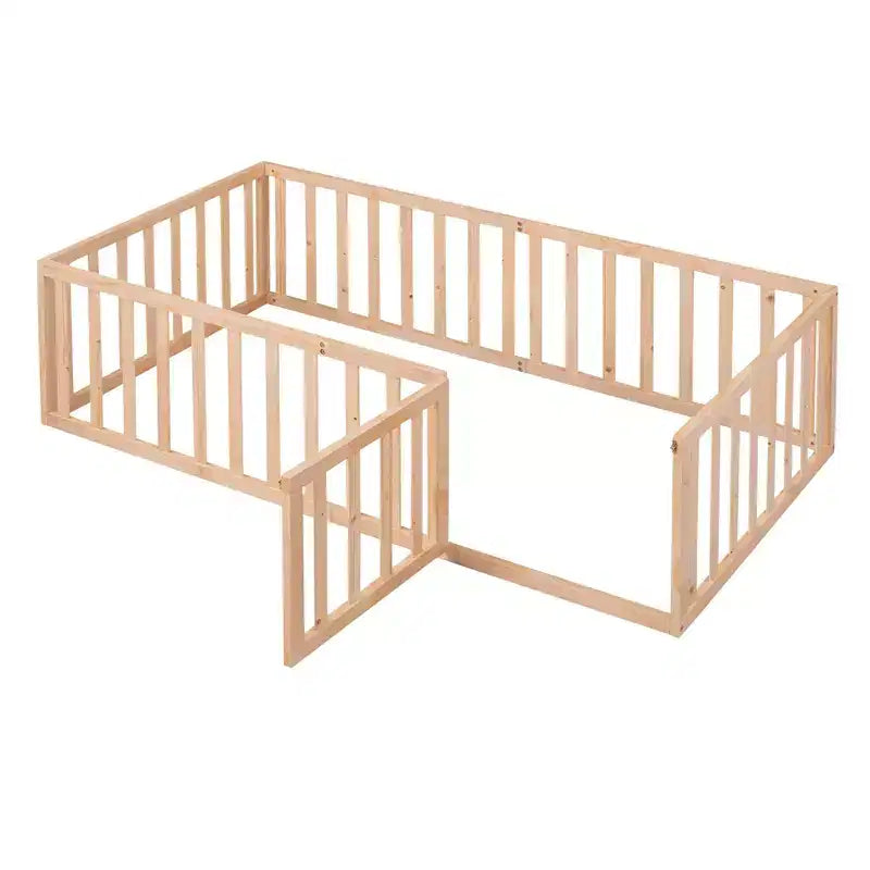 Cadre de lit simple en bois avec clôture et porte blanc