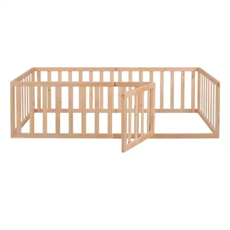 Cadre de lit simple en bois avec clôture et porte blanc