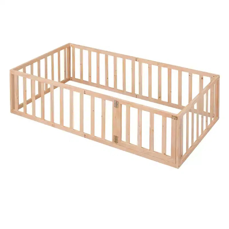 Cadre de lit simple en bois avec clôture et porte blanc