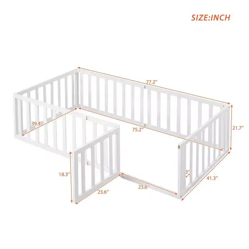 Cadre de lit simple en bois avec clôture et porte blanc