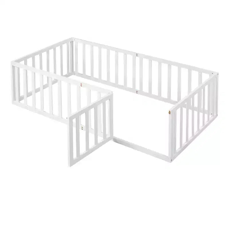 Cadre de lit simple en bois avec clôture et porte blanc