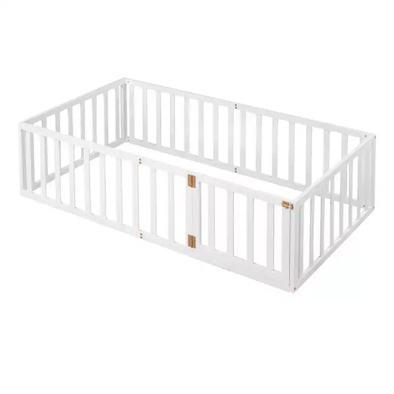 Cadre de lit simple en bois avec clôture et porte blanc
