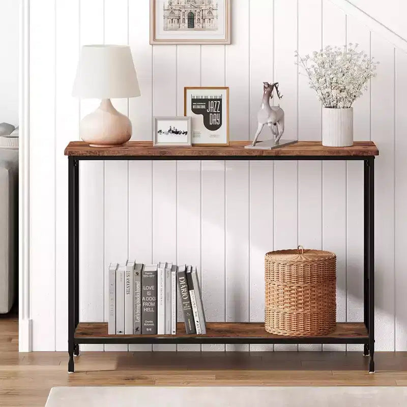 Narrow Entryway Table, Console Table with Storage Shelves, Thin Behind Couch Table, Skinny Sofa Table, Gray Entry Tabley