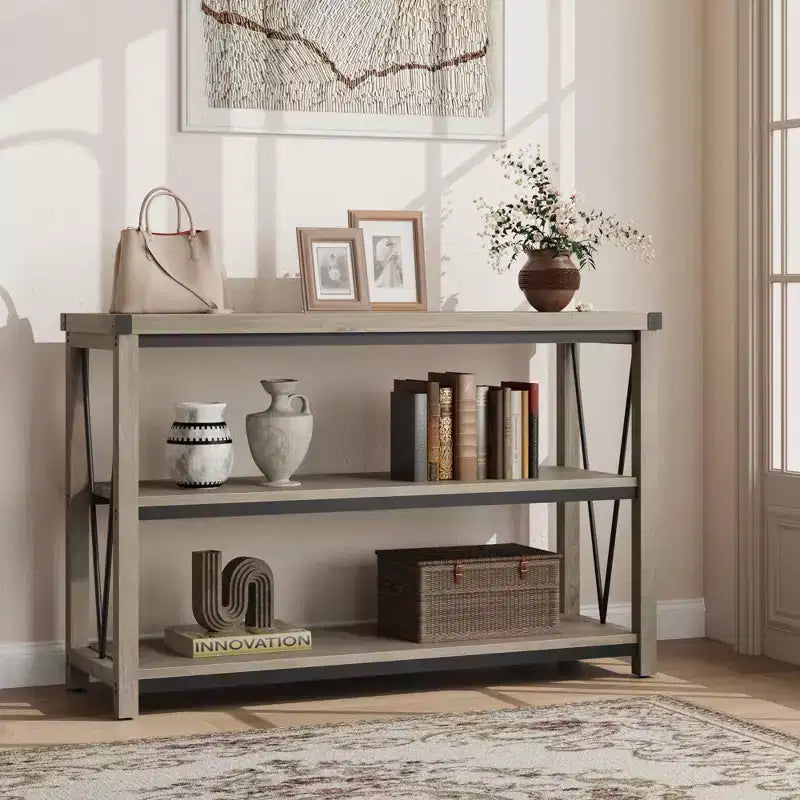 Console étroite, Console avec étagères de rangement, Table d'appoint fine, Table de canapé étroite, Console grise
