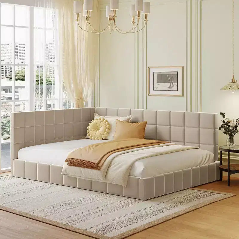Full Size Upholstered Daybed/Sofa Bed Frame Beige Velvet