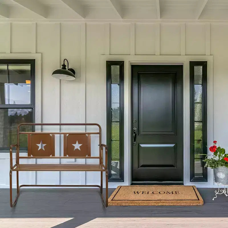 Fauteuil à bascule en fer pour 2 personnes - Fauteuil à bascule de patio couleur foie avec motif étoile