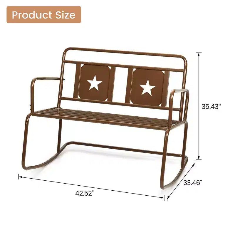 Fauteuil à bascule en fer pour 2 personnes - Fauteuil à bascule de patio couleur foie avec motif étoile