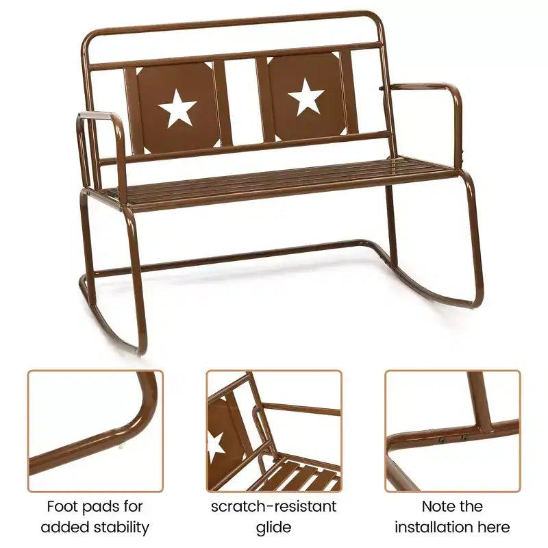 Fauteuil à bascule en fer pour 2 personnes - Fauteuil à bascule de patio couleur foie avec motif étoile