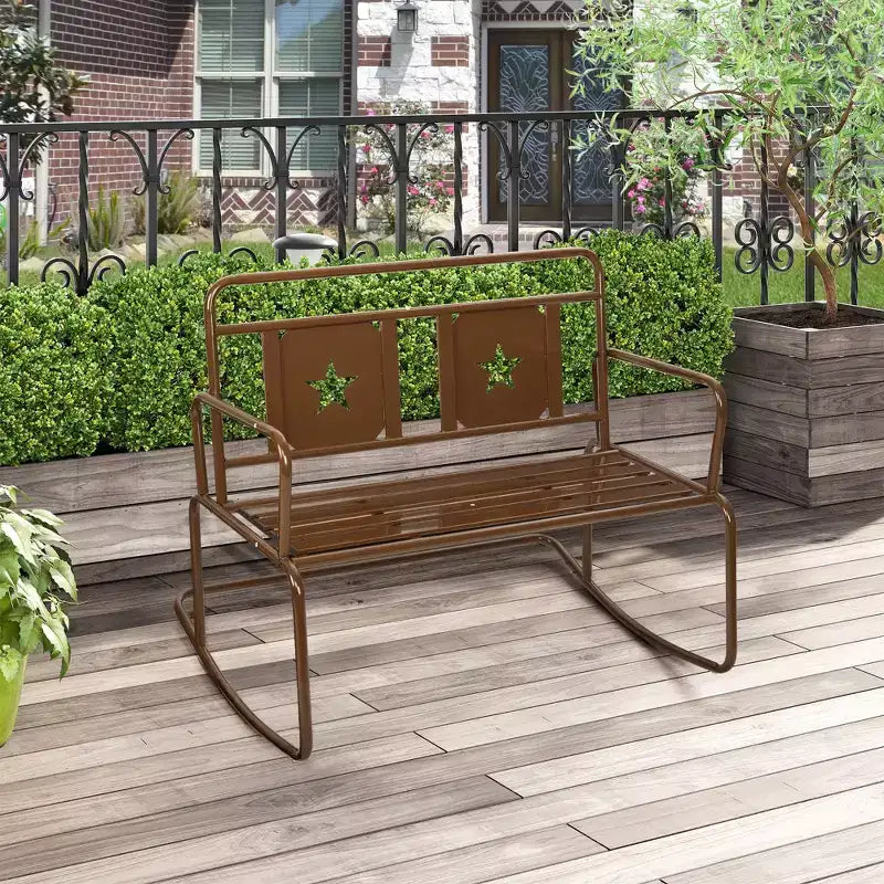 Fauteuil à bascule en fer pour 2 personnes - Fauteuil à bascule de patio couleur foie avec motif étoile