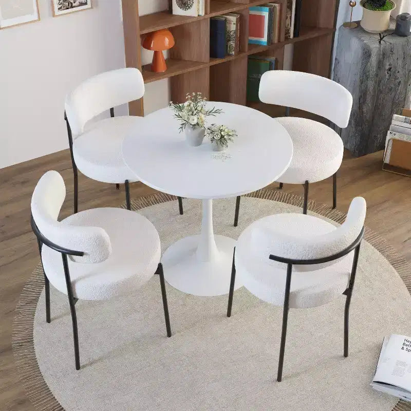 Chaises de salle à manger modernes du milieu du siècle, lot de 2, rondes, rembourrées avec dossier incurvé et pieds en métal, chaises d'appoint en bouclé pour cuisine et salle à manger