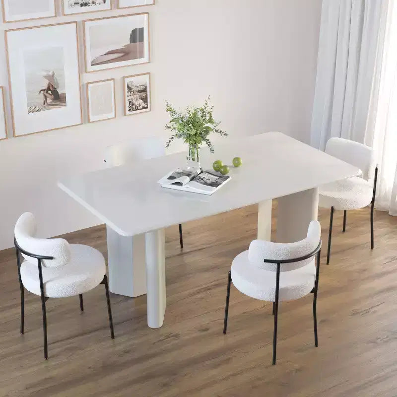 Chaises de salle à manger modernes du milieu du siècle, lot de 2, rondes, rembourrées avec dossier incurvé et pieds en métal, chaises d'appoint en bouclé pour cuisine et salle à manger