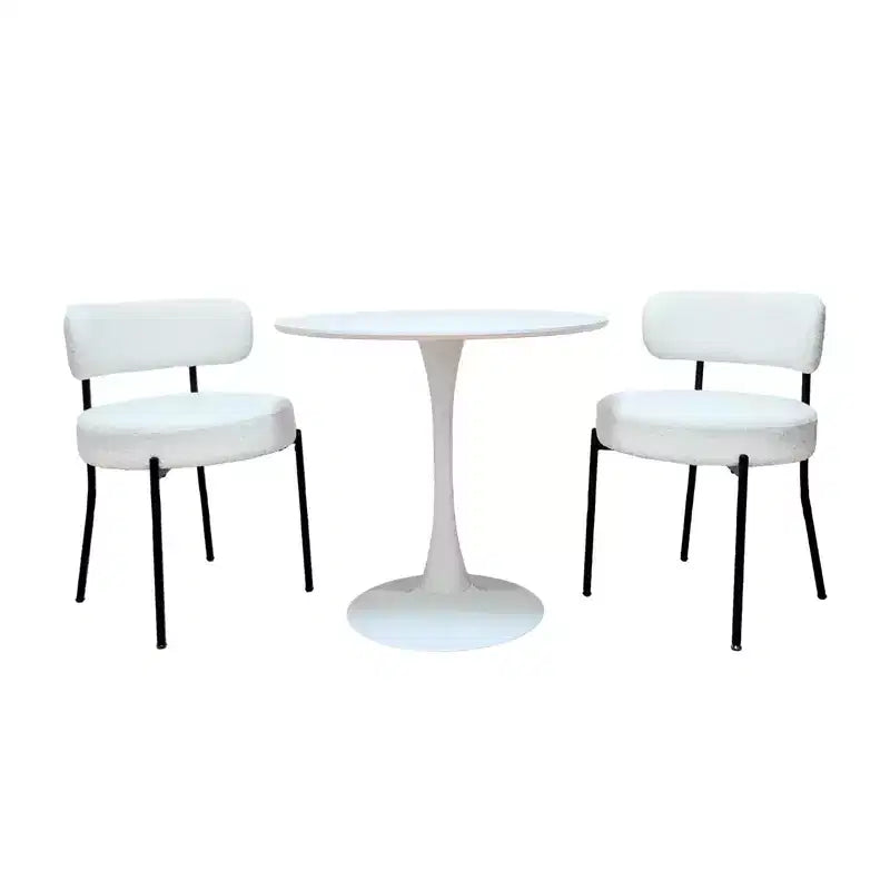 Chaises de salle à manger modernes du milieu du siècle, lot de 2, rondes, rembourrées avec dossier incurvé et pieds en métal, chaises d'appoint en bouclé pour cuisine et salle à manger