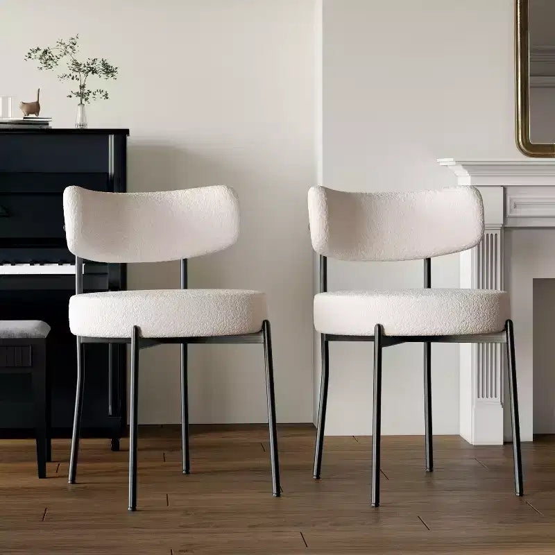 Okak Mid-Century Modern Dining Chairs Set of 2, Round Upholstered with Curved Back & Metal Legs, Boucle Kitchen Dining Room Side Chairs