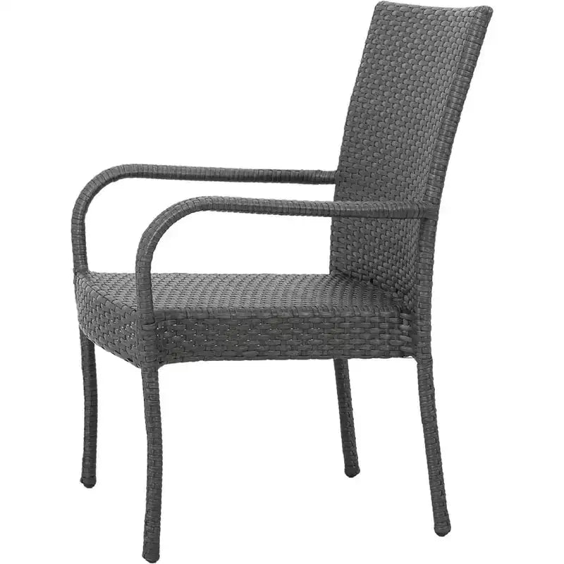 Chaise empilable grise en osier PE 1 pièce, gain de place, résistante aux intempéries pour terrasse et jardin