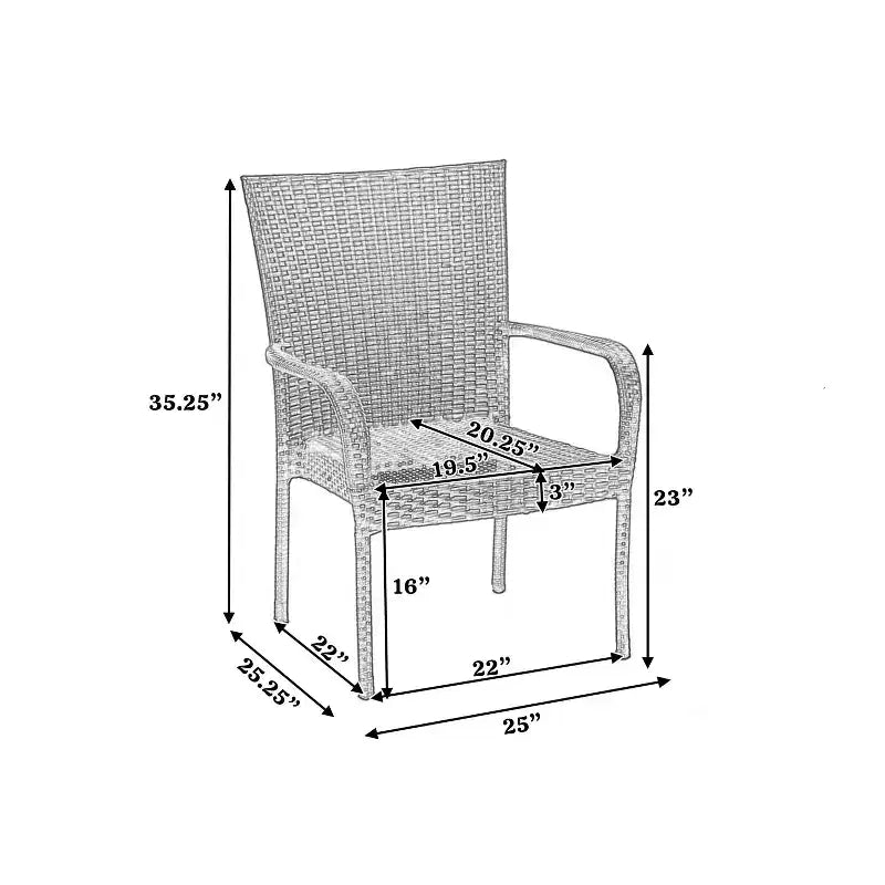 Chaise empilable grise en osier PE 1 pièce, gain de place, résistante aux intempéries pour terrasse et jardin