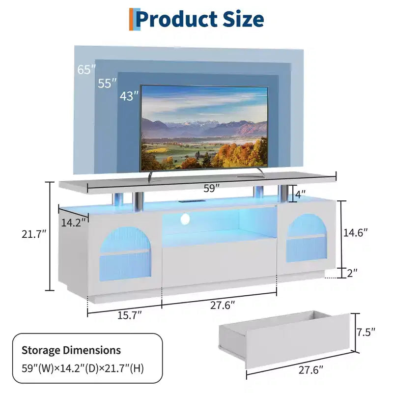 Meuble TV moderne de 59 po - Console média compacte, meuble de divertissement multifonctionnel pour salon