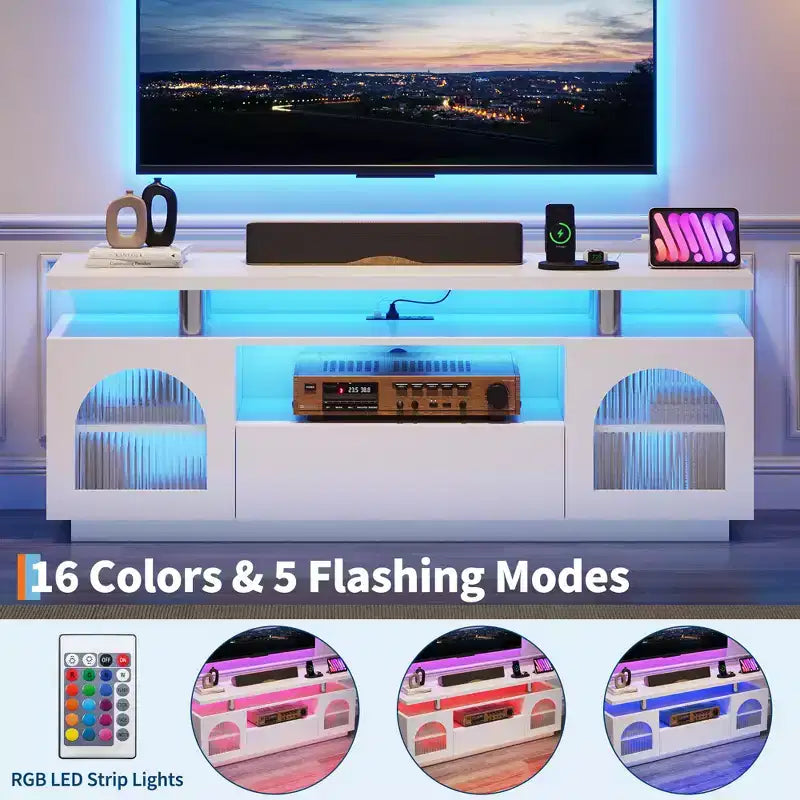 Meuble TV moderne de 59 po - Console média compacte, meuble de divertissement multifonctionnel pour salon