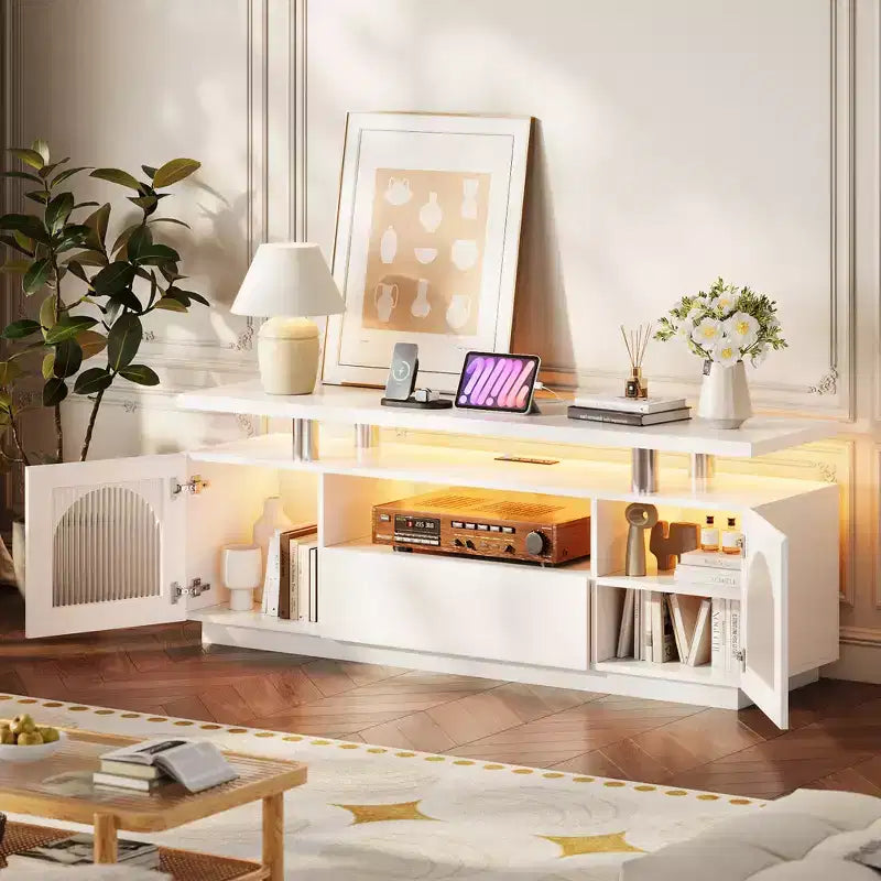 Meuble TV moderne de 59 po - Console média compacte, meuble de divertissement multifonctionnel pour salon