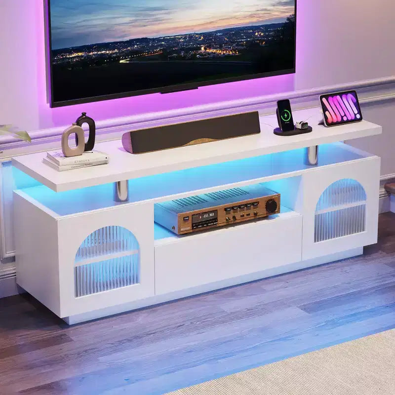 Meuble TV moderne de 59 po - Console média compacte, meuble de divertissement multifonctionnel pour salon