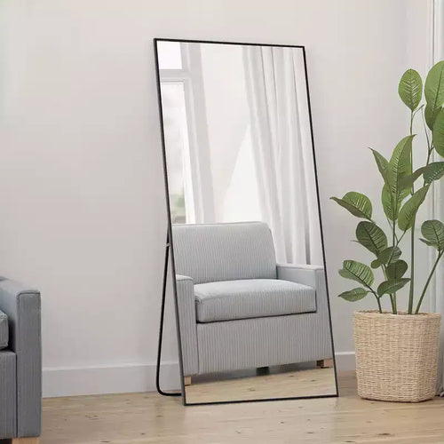 Miroir mural rectangulaire 28 po L x 71 po H avec cadre en métal, miroir sur pied, noir