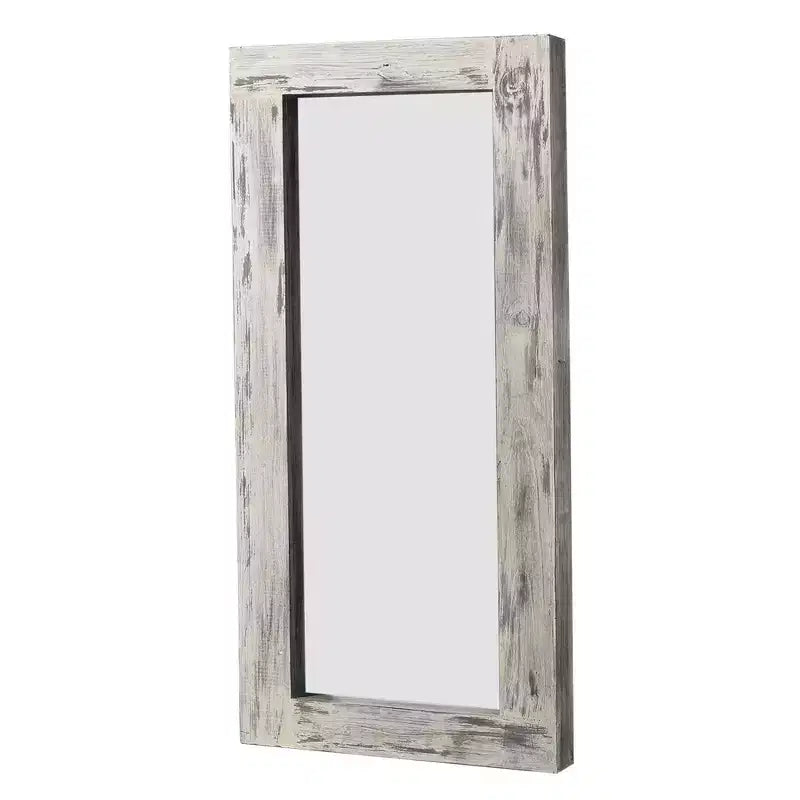Miroir sur pied rectangulaire de style rustique, avec cadre en bois massif, 31 po L x 71 po H, fini blanc patiné