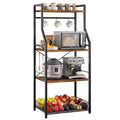 Bakers Rack, Microwave Oven Stand with Large Wire Basket, 4-Tier Kitchen Utility Storage Shelf with 8 Hooks for Spice, Pots Organizer